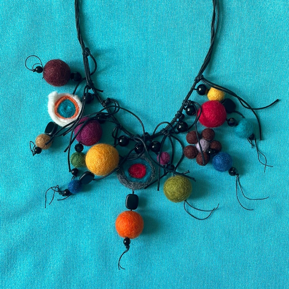 One of a kind multicolored felted bib necklace